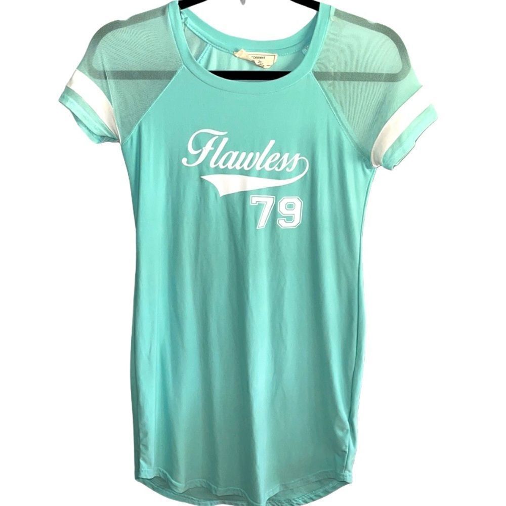 No Comment Girl’s Green “Flawless 79” Mesh Short Sleeve Tunic Shirt Top XL 16